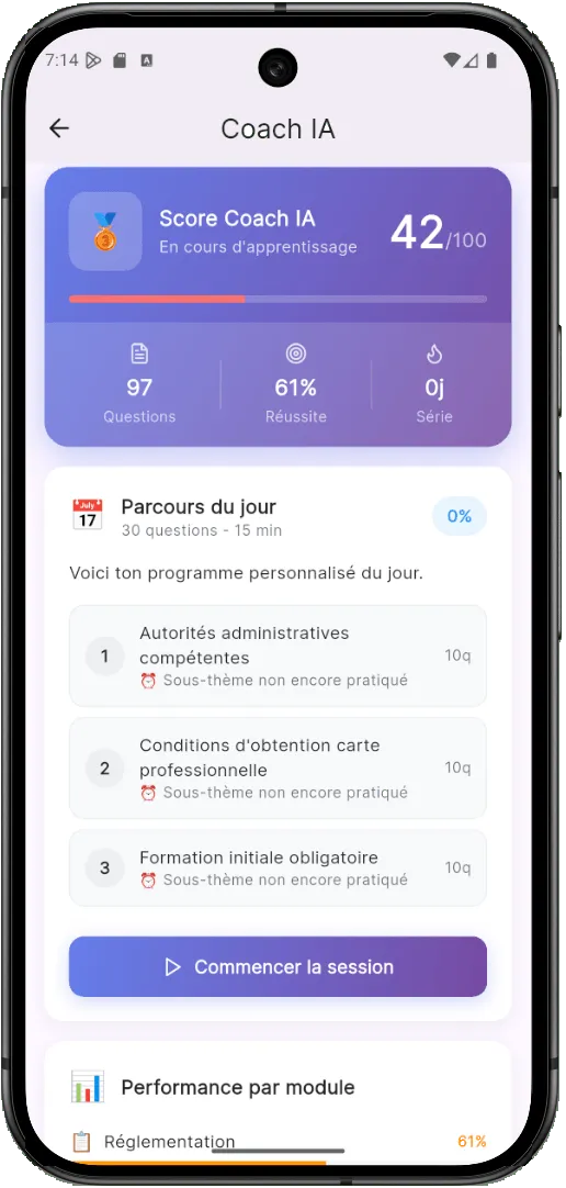 VTC Facile - Coach IA personnalisé avec recommandations de révision pour examen VTC