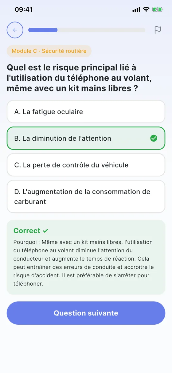 VTC Facile - Bonne réponse expliquée sur une question QCM VTC