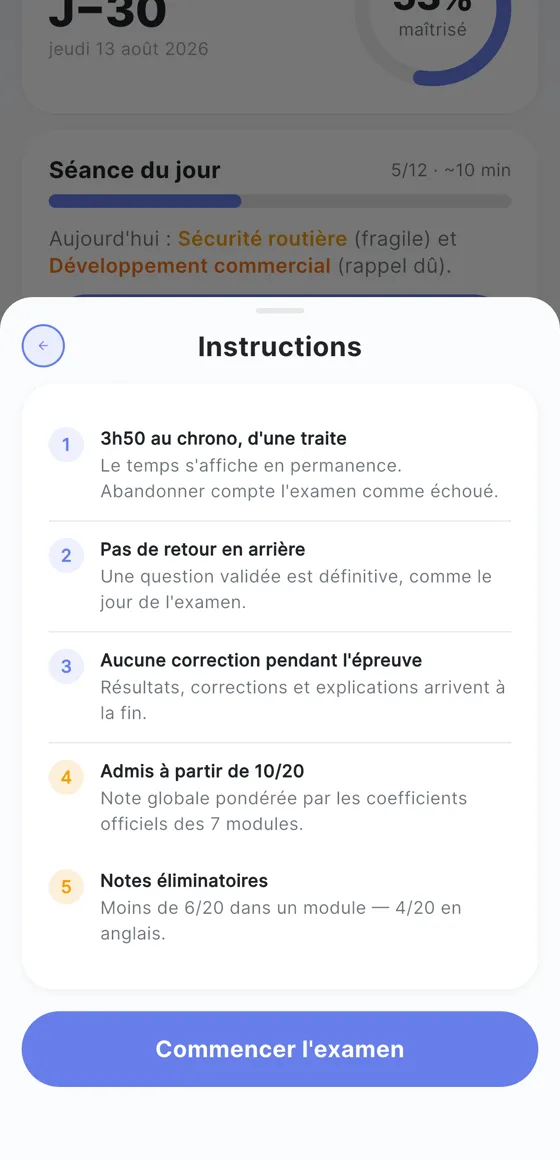 VTC Facile - Instructions de l'examen blanc VTC : 3h50 au chrono, conditions réelles